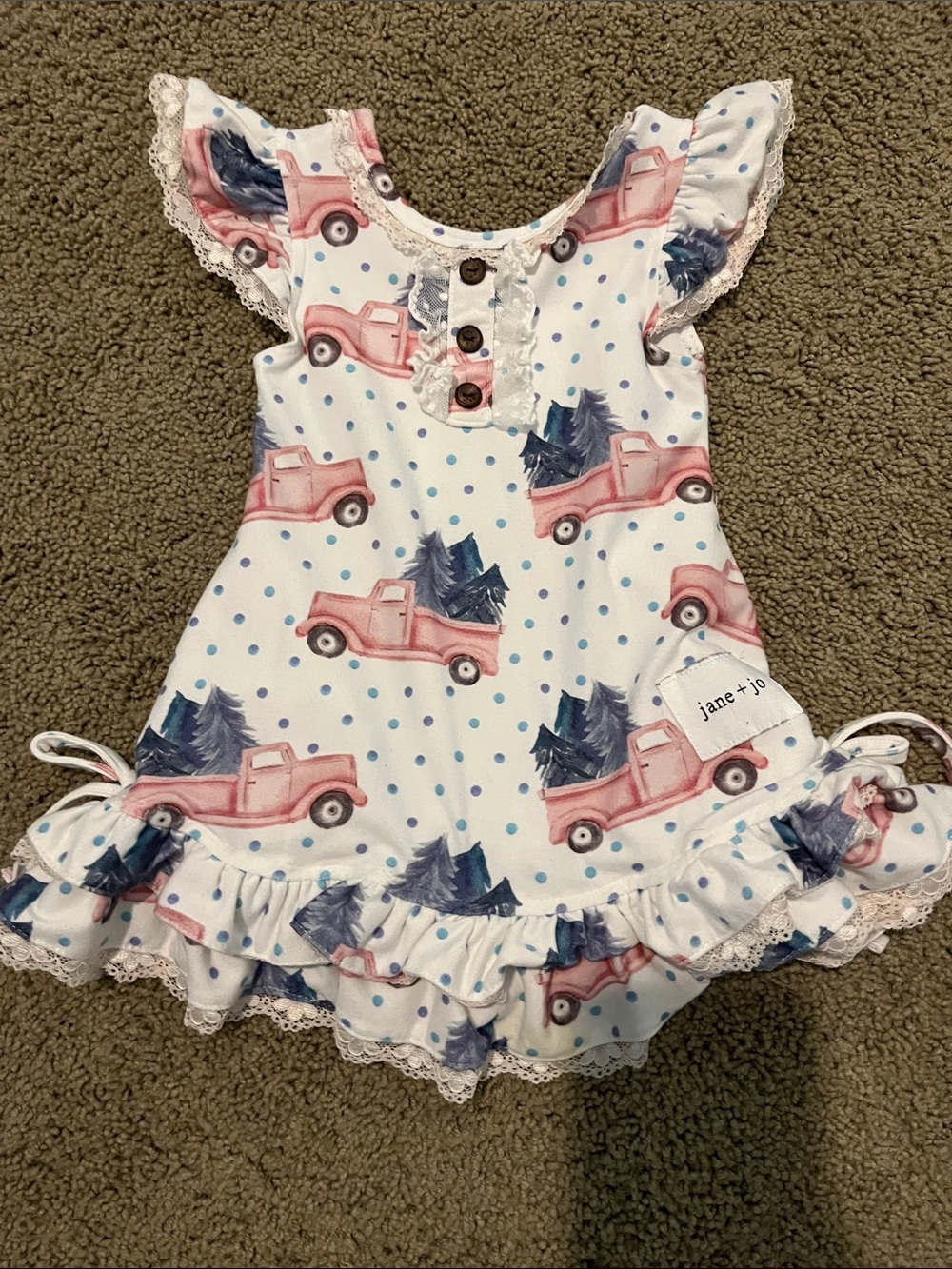Baby Girls Polka Dot Car Print Dress
